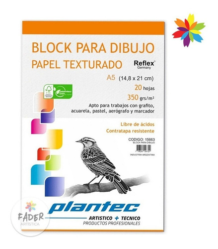 Block Para Dibujo Papel Texturado Plantec A5 350gr