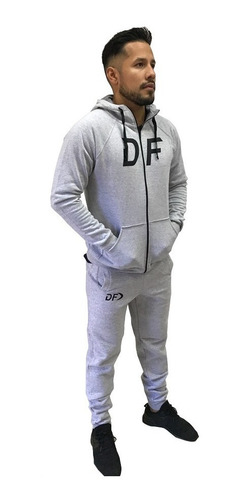 Imagen 2 de 4 de Campera Df Grande + Pantalon Df Conjunto Deportivo Gris
