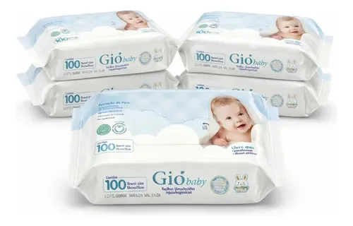 Lenços Umedecidos Gió Baby Hipoalergênicos para Bebês Kit com 5 P...