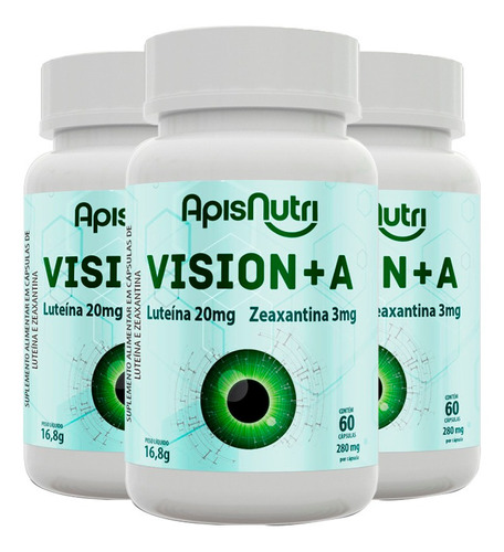 Kit 3 Vision+a Luteína E Zeaxantina 60 Cps 280mg Apisnutri