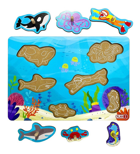 Imagen 2 de 8 de Juego Encastre Madera Agarre Mar Didácticos Infantil Niños
