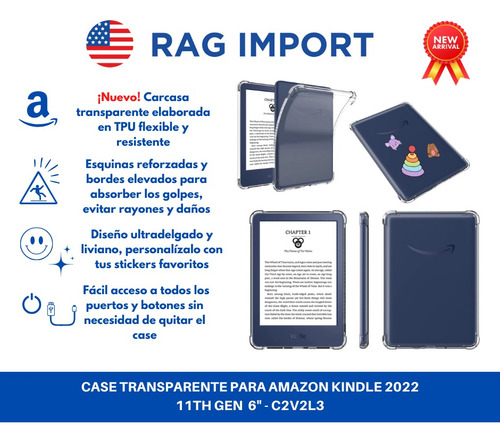 Case Transparente + Mica Para Kindle 6 PuLG + Stickers