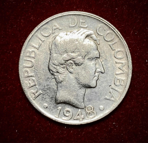 Moneda 20 Centavos Colombia 1948 Plata 0.500 Km 208.2 Simón