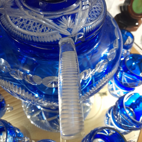 Imagem 5 de 10 de Poncheira Antiga Cristal Bohemia Double Overlay Azul Cobalto