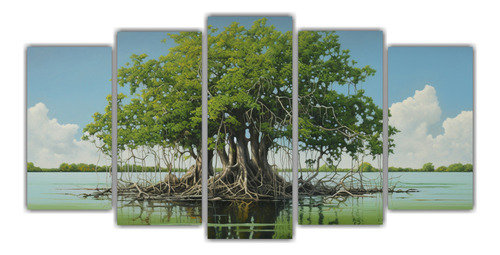 150x75cm Set 5 Cuadros Tela Canvas Mangrove Tree Abstract Pa