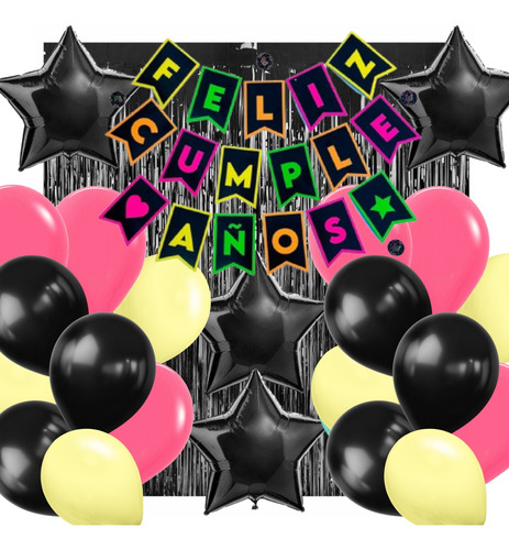 Combo Kit Deco Cumple Globos Estrella Fluor Colores Fluo 