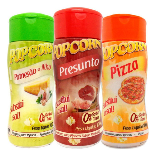 Combo 3 Temperos Pipoca Popcorn Sabores Pizza, Parmesão E