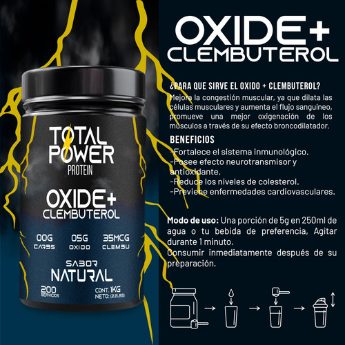 Óxido Nítrico + Clembuterol Total Power 1 Kg Pre-entreno Natural-