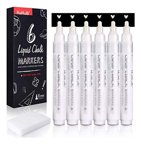 White Chalk Markers,6 Pack Set White Liquid Chalk Pens,...