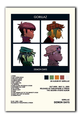 Cuadros Decorativos Gorillaz Álbum Music Tracklist