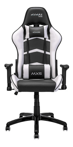 Cadeira de escritório Mymax MX5 gamer ergonômica  preta e branca com estofado em tecido sintético