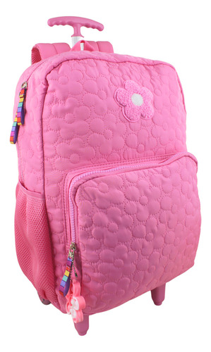 Mochila Escolar Feminina Resistente Chaveiro Grande Cor Rosa-claro Desenho Do Tecido Liso