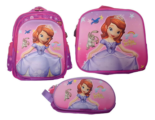 Kit Grandex3 Maleta + Cartuchera + Lonchera Princesita Sofia