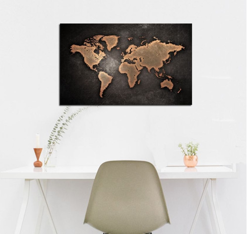 Cuadro Canvas Mapa Del Mundo Planisferio Marron Vintage