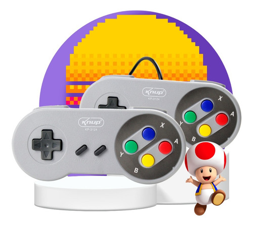 2 Controle Dukie Super Nintendo Snes Joystick Usb Emulador Pc Cor Cinza