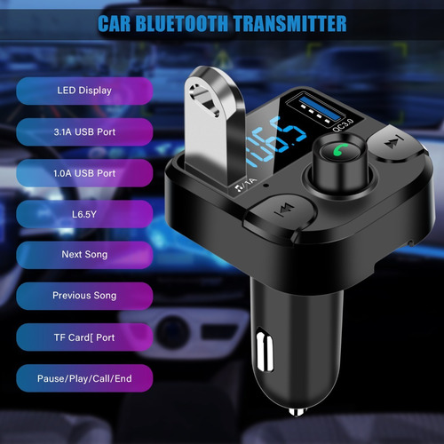 Imagen 5 de 7 de Transmisor Fm Bluetooth Transmisor De Coche-azul