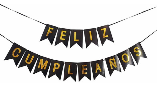Imagen 1 de 2 de Guirnalda  Feliz Cumpleaños Negro-oro Cotillón Premium