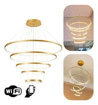 Comprar Lustre Pendente 5 Aneis Arcos Moderno Dourado Pe Direito Duplo Top Bivolt Equipe Led