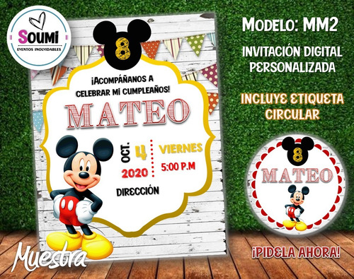 Invitación De Mickey Mouse Para Imprimir (personalizada) (Usado)