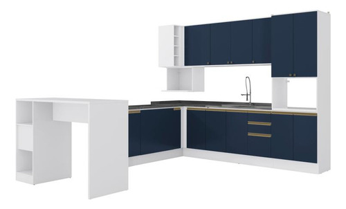 Cozinha De Canto Modulada Celeste Kappesberg 100% Mdf Azul