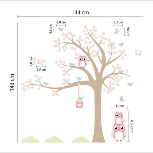 Imagem 2 de 3 de Adesivo Infantil Árvore Coruja Baby+kit Extra Passaros