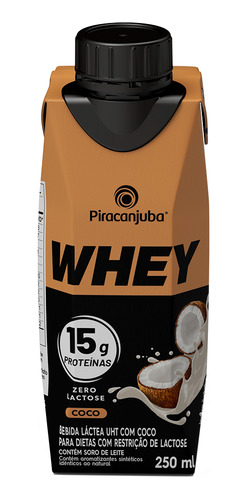 Whey Piracanjuba Coco Sem Lactose 15g Proteína Caixa 250ml