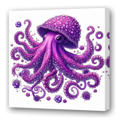 Cuadro 60x60cm Pulpo Violeta Animal Marino Increible