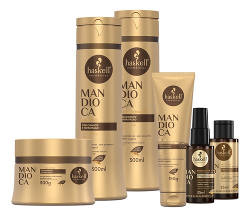 Mandioca Shampoo Condicionador Mascara 300 Completo Haskell