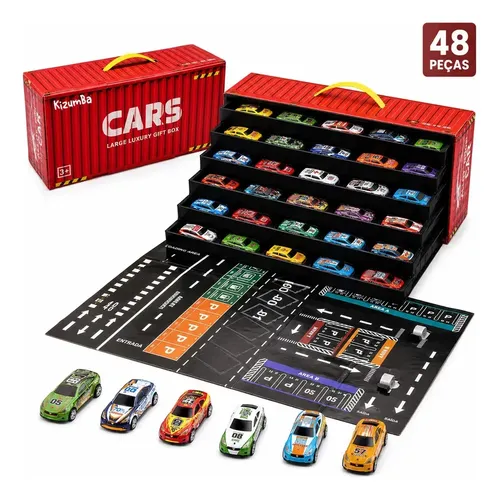 Kit 48 Mini Carrinhos Infantil Colecionador Educativos Com Pista