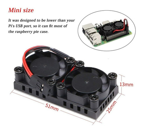 Cooler Ventoinha Duplo P/ Rapsberry Pi3 Pi 3b+ Plus Pi4 Pi 4