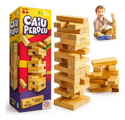 Caiu Perdeu Jogo De Equilíbrio Com 54 Peças Madeira