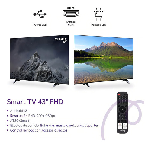 Smart TV Pantalla 43 Pulgadas Cuory Android TV CUO-HDTV43 43'' Full HD LED - Excelente (Reacondicionado)