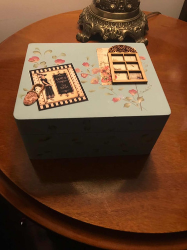 Caja En Madera Pinceladas, Para Te, Joyas, Costurero,moños