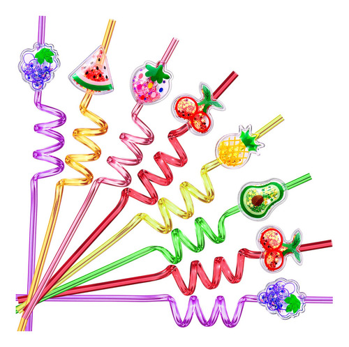 24 Suministros De Fiesta De Frutas Con Purpurina, Pajitas P.