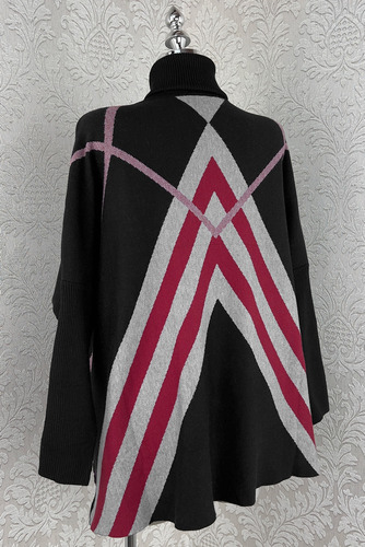 Sueter Largo Oversize Tejido Punto Stretch Cuello Alto Rayas