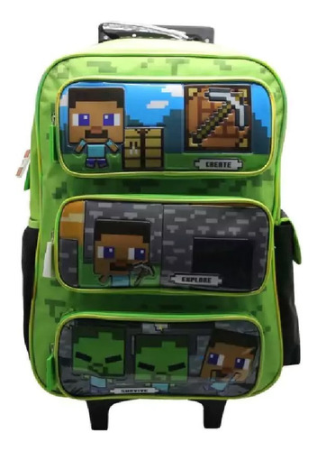 Mochila Escolar Minecraft Mi309 Rueditas Nene 45cm Carro 18