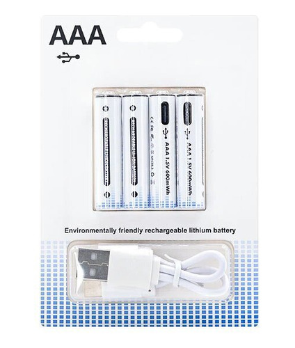 Pack 4 Pilas Aaa Recargables Puerto Tipo-c Mas Cable Usb X 4