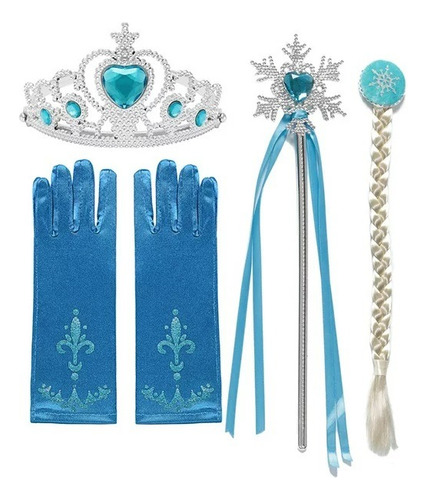 Disfraz De Elsa Frozen, Peluca, Tiara, Guantes Y Cetro