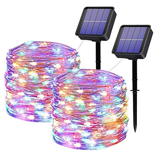 Luces De Navidad Solares, 2 Paquetes De 120 Led Cada Un...