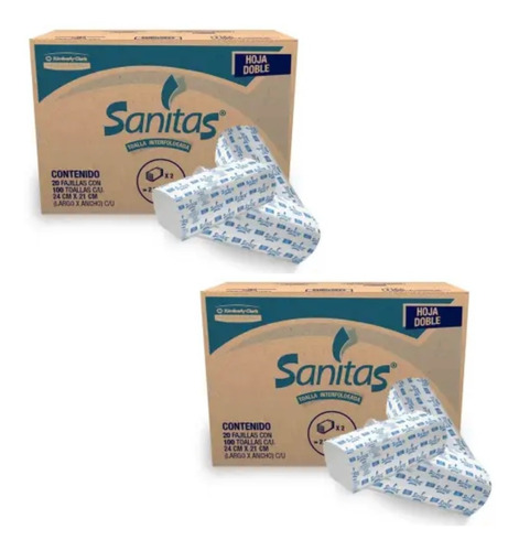 Toalla Interdoblada Sanitas Con 20 Fajillas - 2 Cajas