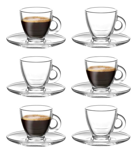 Juego Tazas Cafe Expreso Cristal Con Plato 95 Ml 12 Color Cristal Transparente Tazas Expresso
