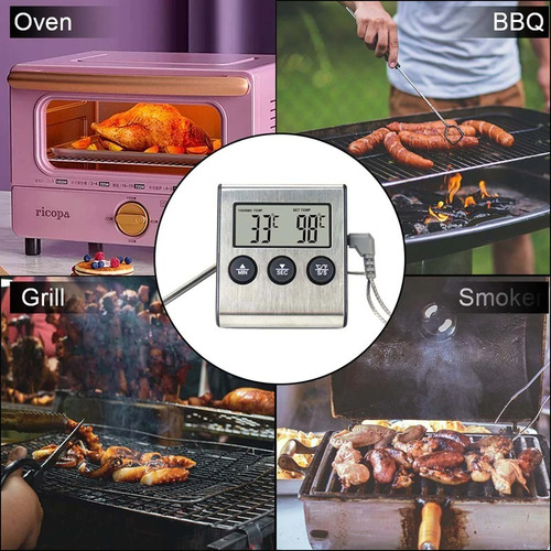 Imagen 8 de 9 de Termometro Digital Cocina Lcd Pinchacarne Liquido Acero Inox
