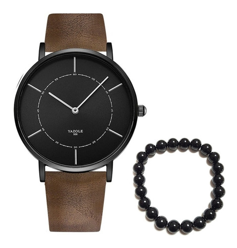 Reloj Minimalista Premium Yazole Contra El Agua Acero Y Piel