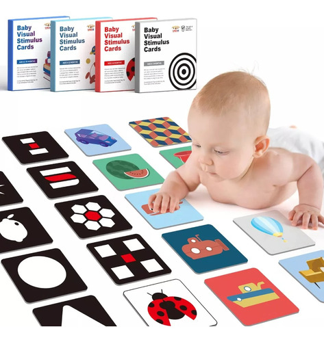 4pcs Tarjetas De Estimulación Visual Montessori Para Bebé