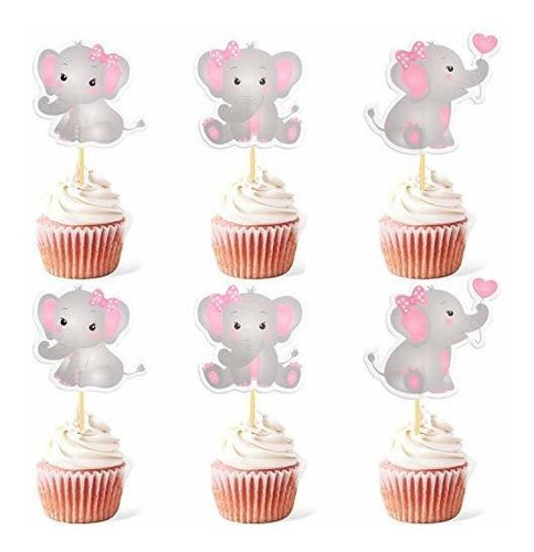 Articulo Para Fiesta - 48pcs Pink Elephant Cupcake Toppers I