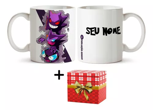 Caneca Gengar Pokémon 325ml Porcelana Preto + Caixa Brinde