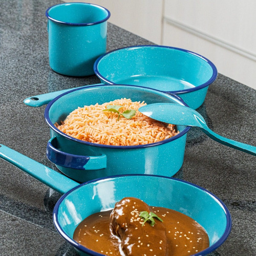 Imagen 4 de 10 de Batería De Cocina Alejandra 14 Piezas Color Azul Cinsa