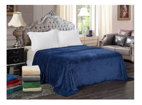 Frazada Camaro Invierno Flannel color azul oscuro con diseño liso de 260cm x 240cm