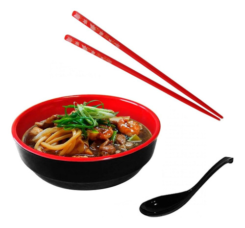 Kit Sopa Japonesa Com Tigela 450ml + Colher + Par De Hashi