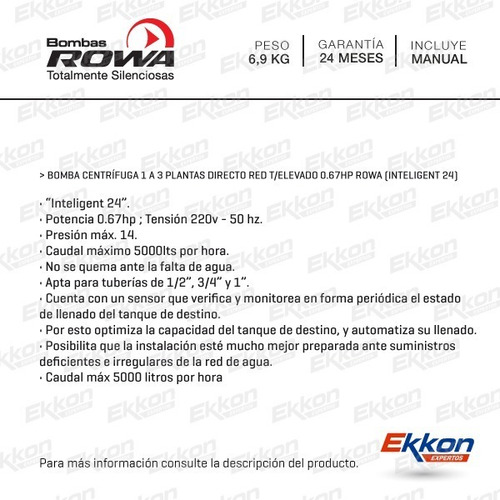 Imagen 2 de 8 de Bomba Elevadora Rowa Inteligente 24 Llenado Automatico